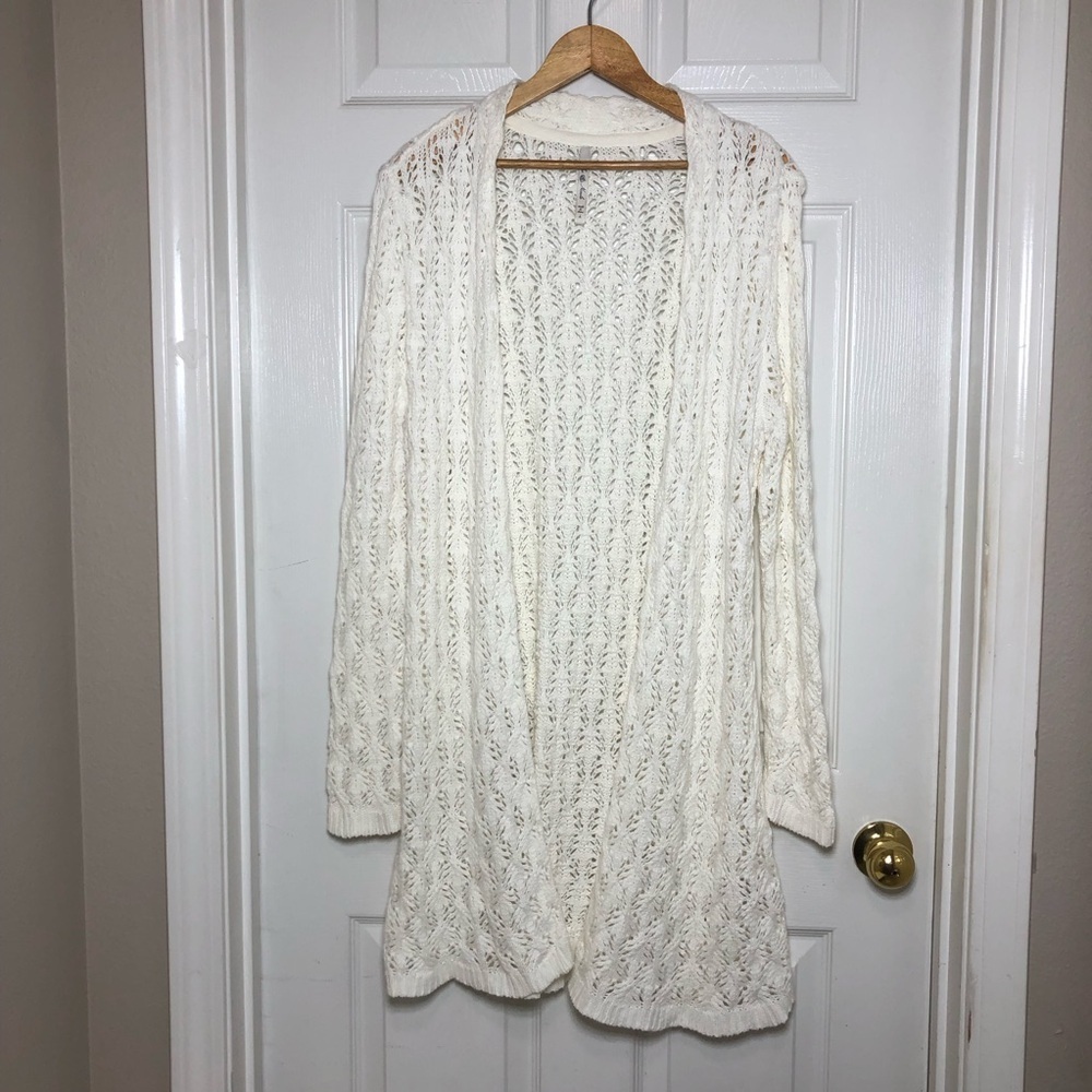 Leo & Nicole Light Ivory knit Pointelle Open Cardigan for Women Size L - Picture 3 of 14